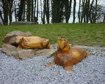 Marine mammals sculptur at Eastham Country Park